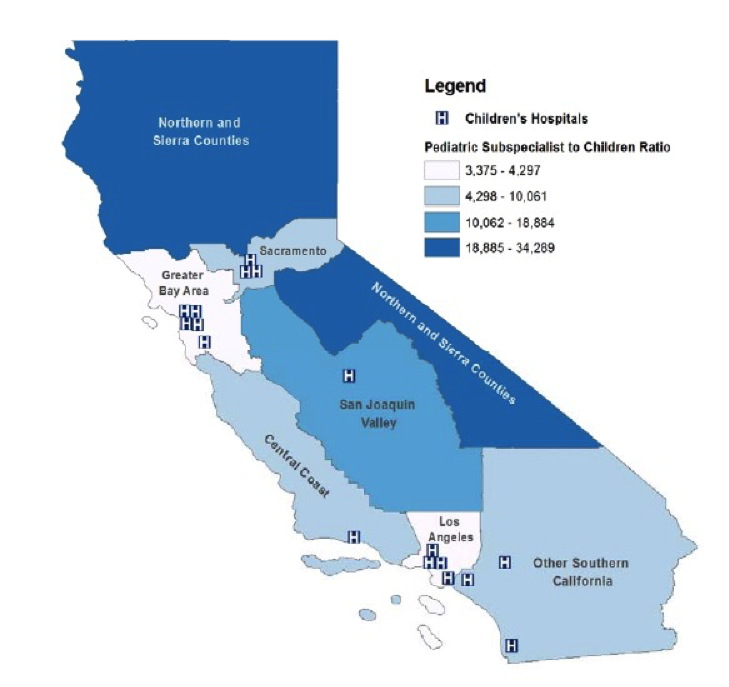 Source: UCLA Center for Health Policy Research: Assuring Children’s Access to Pediatric Subspecialty Care in California
